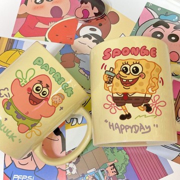 台灣現/貨✨卡通馬克杯杯子海綿寶寶可愛陶瓷高顏值喝水桌面咖啡杯情侶水杯子