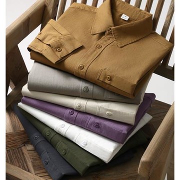 七色入！高支斜紋棉！外貿男士日系工裝翻領口袋純色休閑長袖襯衫