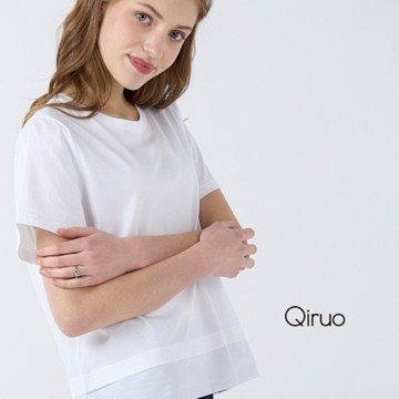 Qiruo 奇若春夏專櫃白色上衣7076A 短袖圓領造型
