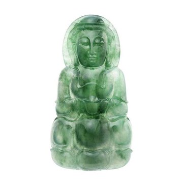 Dolly 緬甸 玻璃種滿綠觀音雕件 (唯一精品)