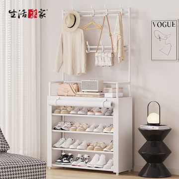 【生活采家】落地型一體組合衣帽鞋架(含白布套) 5層80cm款#145004