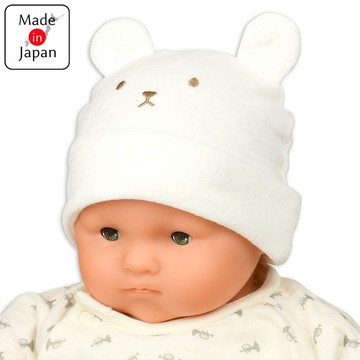 akachan honpo - 嬰幼兒熊耳帽-毛圈布-米白色-日本製