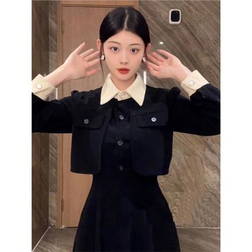 法式高級感赫本風黑色連衣裙子女早秋2025早秋新款長裙套裝小個子