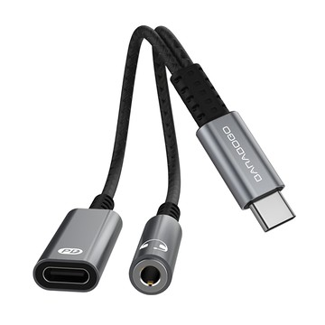 BARABOGO USB Type-C 耳機 PD 30W 快速充電 雙頭轉接器 3.5mm 14.5cm 灰色  A15-1  1條