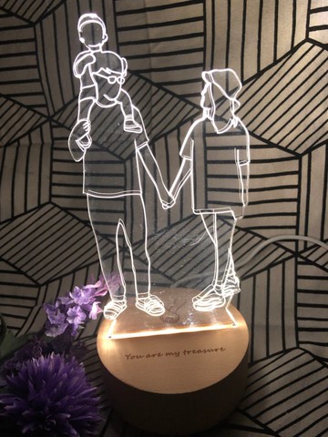 客製化親子紀念夜燈 線條插畫 照片變燈板 親子禮物 成長紀念