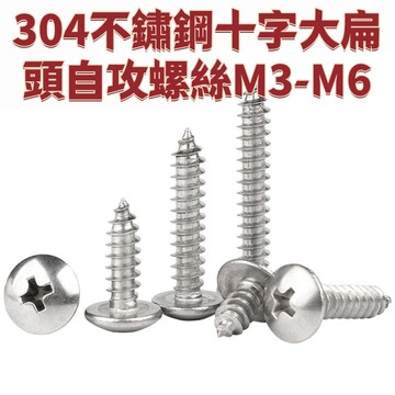 304不鏽鋼十字大扁頭自攻螺絲M3-M6圓頭蘑菇傘頭木螺絲釘M3M3.5M4M5M6 免運 D26 精選
