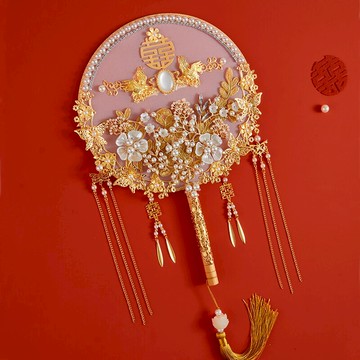 中式團扇秀禾服新娘結婚禮出嫁手工喜扇diy材料包漢唐古風成品扇