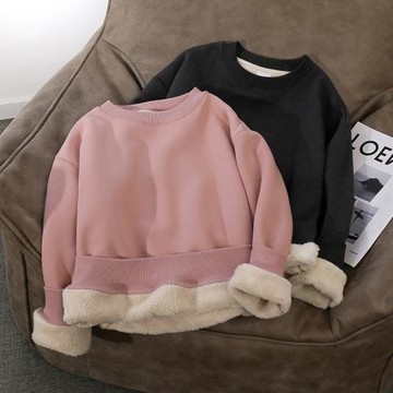 仿羊羔絨衛衣女秋冬裝新款韓版加絨加厚套頭無帽長袖絨衫保暖上衣