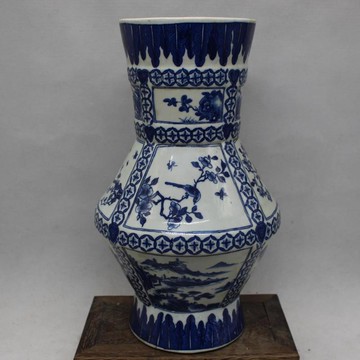 清乾隆年制青花花鳥山水福筒瓶 仿古瓷器擺件 古董古玩收藏1入