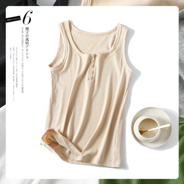 螺紋紐扣工字吊帶背心女夏外穿打底無袖T恤純棉內搭修身短款上衣