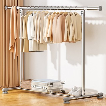 不銹鋼簡易落地晾衣架 伸縮單桿 傢用出租屋陽臺臥室折疊掛衣服曬衣  大型曬衣支架、曬衣架