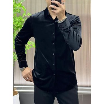 98801男士秋季歐貨超細膩高彈時尚金絲絨襯衫簡約純色休閑百搭