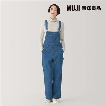 女吉貝木棉混丹寧吊帶褲 藍色【MUJI 無印良品】