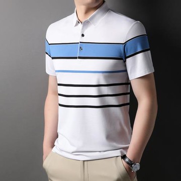 2025夏季新款polo衫男純棉短袖t恤中青年韓版男裝條紋半袖體恤潮