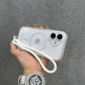 得樂適用蘋果16手機殼白色朦朧細圈iphone16promax磁吸新款15pro透明14亞克力13防摔12高級感大孔16plus