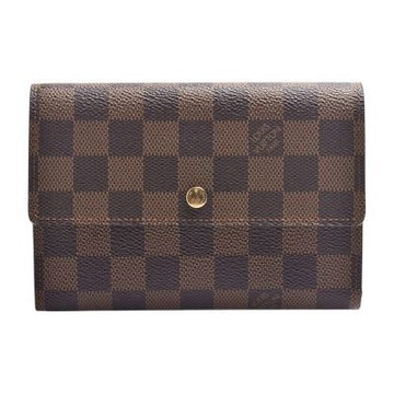 LV N61202經典Damier Ebene 棋盤格塗層帆布暗釦三折中夾(展示品-棕色)