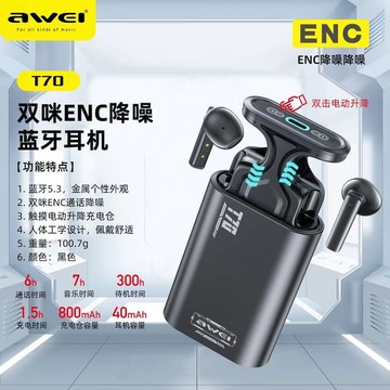 （爆款熱賣）（國際精品）【免運】Awei用維降噪藍芽爾機T70電機升降金屬華強北長續航2025新款正品