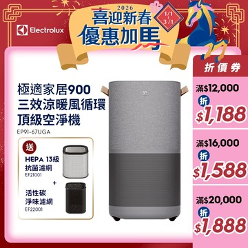 Electrolux 伊萊克斯 極適家居900三效涼暖風循環頂級空氣清淨機(EP91-67UGA)