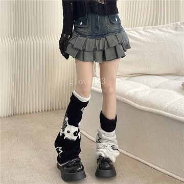 【臺灣出貨】Glove 日係辣妹 星星骷髏腿套 亞文化朋克 JK堆堆襪 女秋冬顯瘦 襪套正反兩穿 小腿襪 堆堆襪 腿套