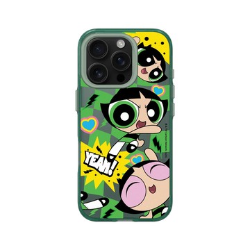 iPhone 16 Pro Clear 憂墨綠 - The Powerpuff Girls 飛天小女警 - 毛毛 - 可愛格紋款