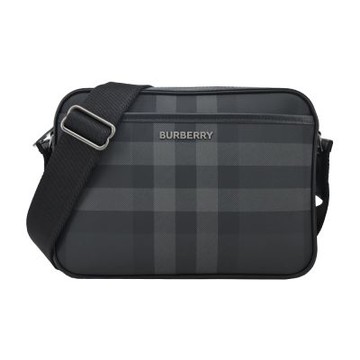 BURBERRY Muswell 經典格紋印花帆布斜背包(炭灰色)