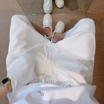 【男裝】臺灣出貨300斤大碼男裝夏季潮牌寬鬆復古白色做舊水洗燈芯絨短褲五分褲INS