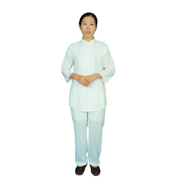 現貨供應弘喧 立領直排 白滾白 靈修衣 禪服 團體 禪修服 打坐 套裝 茶服 道服 修道 居士服 慈惠堂 母娘 宮廟