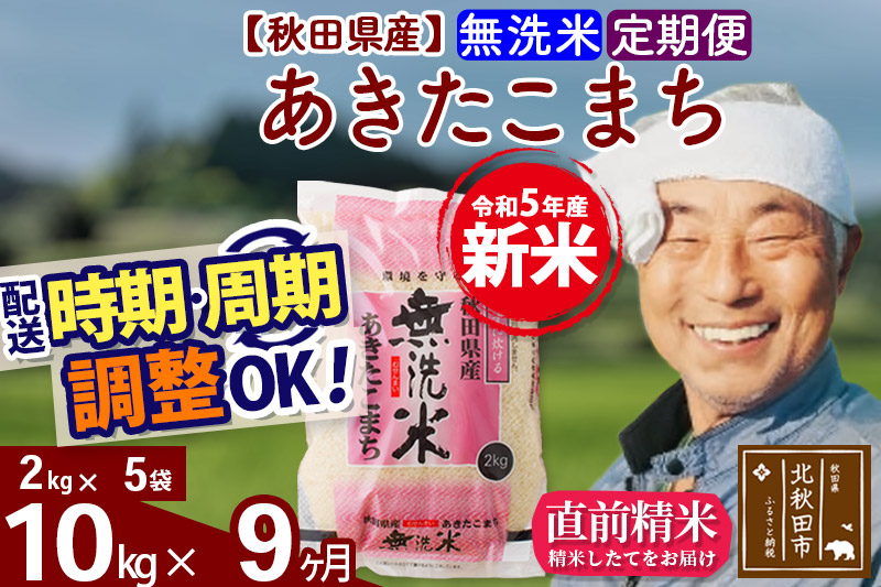 《定期便9ヶ月》＜新米＞秋田県産 あきたこまち 10kg(2kg小分け袋) 令和5年産 配送時期選べる 隔月お届けOK お米 おおもり|oomr-30609