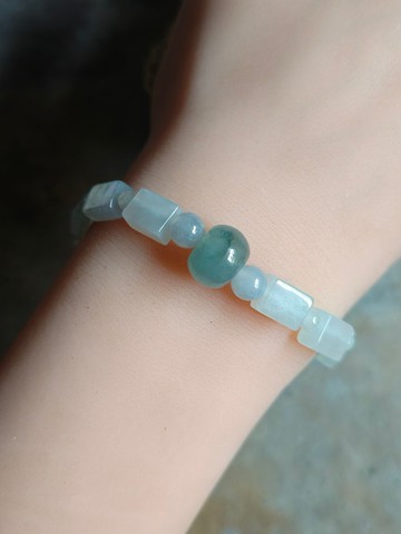 天然緬甸翡翠冰藍算盤珠 冰透繩方形珠 手串手鍊