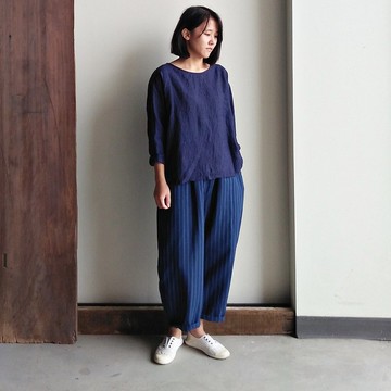 亞麻七分袖衫  亞麻 深藍/可選色