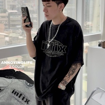 【ANNOYING LIFE】🇰🇷 INFIX 水洗 電繡 貼布 短T 2色 寬鬆 落肩 刺繡 短袖 上衣 #213i