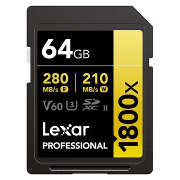 Lexar 雷克沙 Professional 1800x V60 SDXC UHS-II 記憶卡 64GB 讀取280MB/s  1個