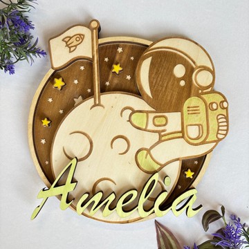 太空人 સજાવટ木嬰兒房標誌 - 月球太空人 - 嬰兒房 સજાવટ - 手繪