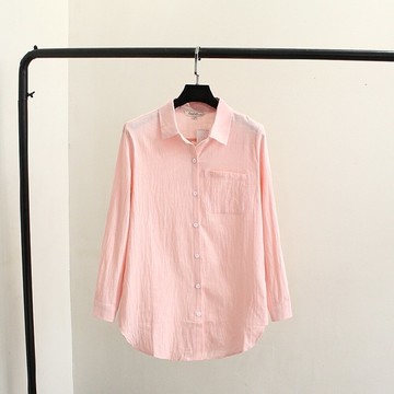棉麻上衣 寬鬆簡約棉麻襯衫女長袖亞麻襯衣打底衫女上衣  都市時尚