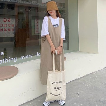 佰分佰/150kg內可穿/大尺碼女裝/ 日系套裝/胖妹妹300斤女夏季洋氣顯瘦減齡寬鬆遮肚背帶裙兩件套/女生套裝