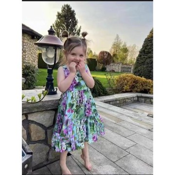 2023新款D家裙子女童波西米亞風連衣裙歐美印花吊帶裙歐美風童裝