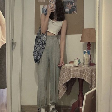 MOCO素面鬆緊腰圍褲腳抽繩可調節棉質運動長褲L~4XL