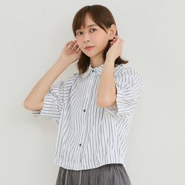 a la sha 條紋短袖短版襯衫