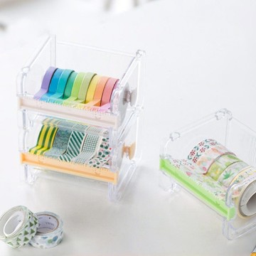 透明多功能紙膠帶切割器/收納盒-3入-多色可選 橙色