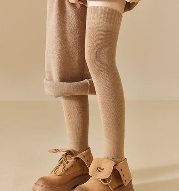 長筒護膝襪女過膝襪子加絨加厚毛圈大腿襪套防寒保暖護腿羊絨秋冬新款