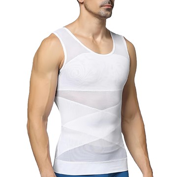 Charmen 菱形加壓彈力網紗收腹透氣背心 - 白色 尼龍88%/彈性纖維12%  M