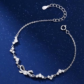 s999純銀閃亮鋯石蝴蝶結手鏈輕奢百搭氣質美少女甜美可愛手飾