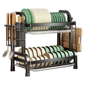 小麥購物 多功能廚房雙層置物架 附刀架 + 砧板架 L1394  1個  黑色  42 x 25.6 x 41cm