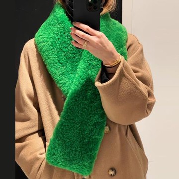 顆粒絨女冬季時尚博主同款綠色羊羔絨百搭加厚保暖圍脖披肩圍巾女