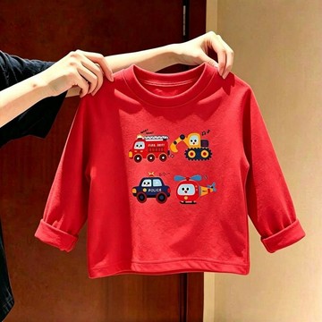 兒童保暖上衣 男童上衣 女童上衣 兒童上衣兒童純棉長袖T恤打底卡通男童新款高領春秋寶寶上衣百搭款童裝