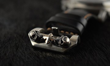 925純銀雙骷髏十字表扣手工客製復古朋克風格粗狂    不含表帶