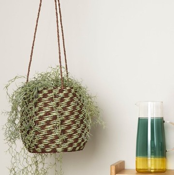 【Hübsch Taiwan】-511503 格紋吊掛式紙籐編織收納籃 置物籃 吊籃