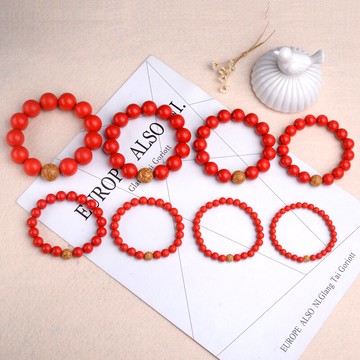 紅朱砂手鏈男女本命年護身辟邪招財保平安金箔紅色簡約手串手飾