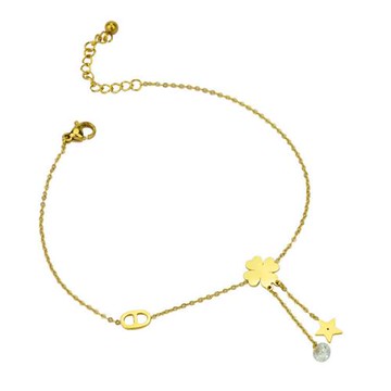 ANGEL 許願流星四葉草單鑽流蘇鈦鋼手鍊腳鍊可選(金色)