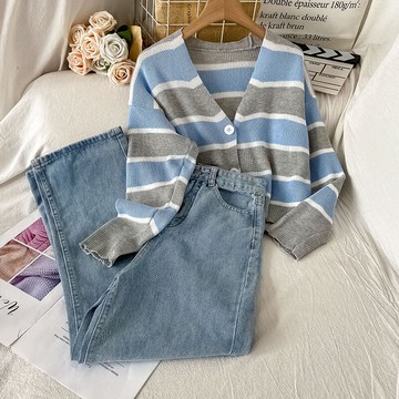 法式寬松慵懶針織衫套裝女新款秋冬季開衫高腰直筒褲兩件套